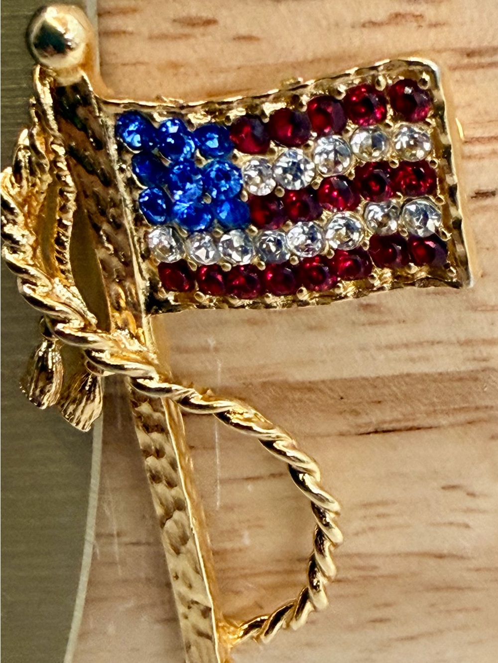 Vtg. Patriotic Brooch Set -1940’s Uncle Sam Articulated Buddy + Sparkly Flag Pin